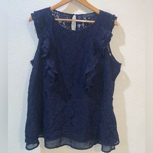 Eloquii Navy Blue Lace Peplum Tank, Size 22